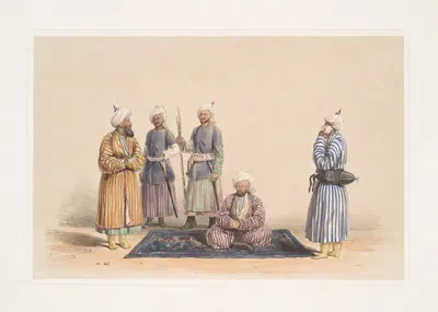 Махомед Умин Хан, валий Хулума, с министром и прислугой by Джеймс Аткинсон, 1843 — digital art print download