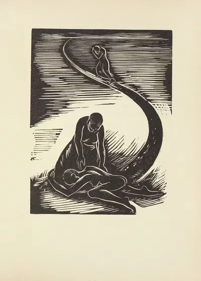 Ruth fall down and cry, she hold Naomi's foot by Letterio Calapai, 1946 — digital art print download
