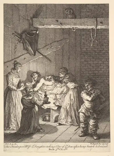The Innkeeper's Wife & Daughter taking Care of ye Don after being beaten & bruised by William Hogarth, 1756 — digital art…