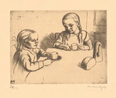 Children at breakfast by Albert Van Dyck, 1935 — digital art print download