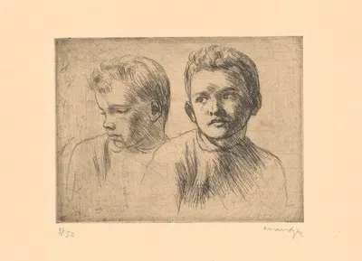 Two boys' heads by Albert Van Dyck, 1935 — digital art print download