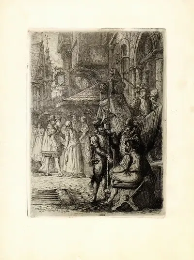 Средневековая историческая уличная сцена by Хендрик Шаефелс, 1872 — digital art print download