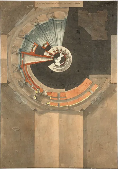 Plan des terrasses & dessins du dôme st Pierre by Antoine-Laurent-Thomas Vaudoyer — digital art print download