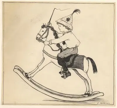 Jantje op een hobbelpaard by Adri Ladenius, 1917 — digital art print download