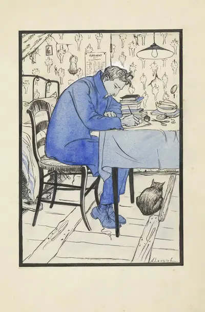 Ян делает домашнее задание за столом by Энни Лейзинк, 1926 — digital art print download
