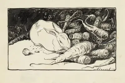 Кролик, грызущий морковь by Энни Лейзинк, 1926 — digital art print download