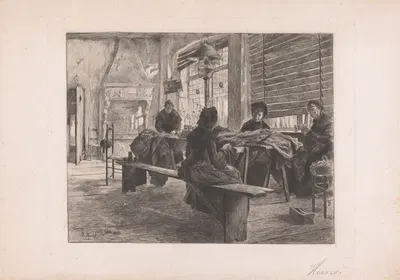 Четыре женщины в швейной мастерской за работой by Арман Хайнс, 1866-1910 — digital art print download