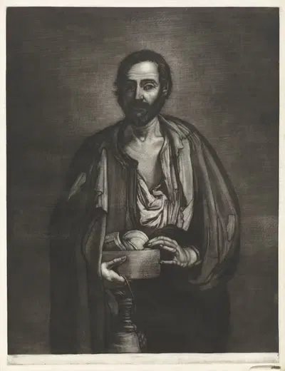 Философ-бедняк с деревянной миской и бутылкой вина by Бернар Вайан, 1672 — digital art print download