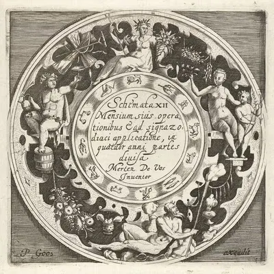 Schemata XII. Mensium – Title page by Crispijn van de Passe the Elder, 1650-1675 — digital art print download