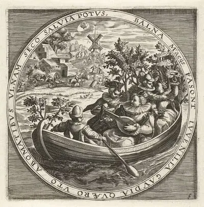The month of May, a musical group in a boat by Crispijn van de Passe the Elder, 1650-1675 — digital art print download
