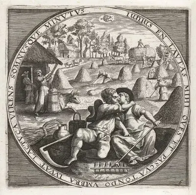 The month of June, haymaking by Crispijn van de Passe the Elder, 1650-1675 — digital art print download