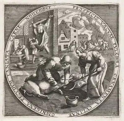 The month of November, slaughter time by Crispijn van de Passe the Elder, 1650-1675 — digital art print download