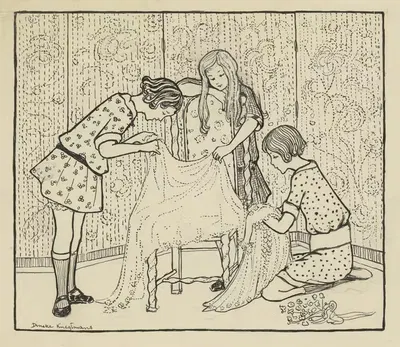 Три девушки рассматривают вуаль by Динек Кнегтманс, 1919-1930 — digital art print download