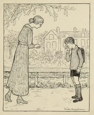 Женщина наклоняется к плачущему мальчику by Динек Кнегтманс, 1919-1930 — digital art print download
