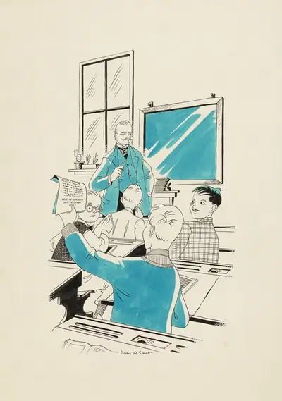 Дикки держит газету вверх в классе by Эдди де Смет, 1947 — digital art print download