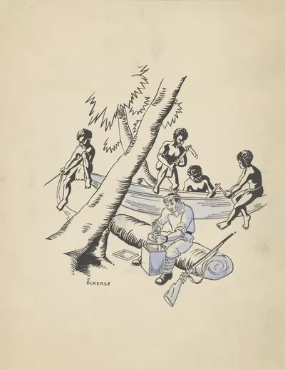 Мужчины Новой Гвинеи строят каноэ by Ф. Окерс, 1936 — digital art print download