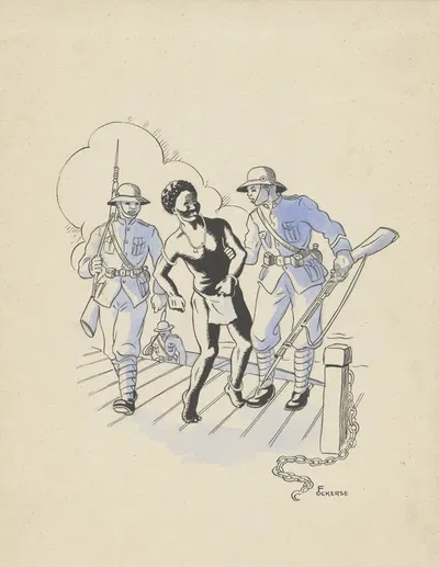 Два солдата уводят новогвинейца by Ф. Окерс, 1936 — digital art print download
