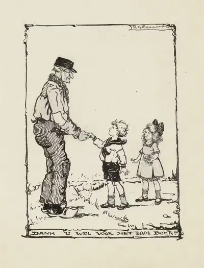 Kinderen bedanken een boer Dank u wel voor het lam boer by F. van Leeuwen — digital art print download