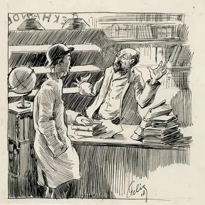 У книжного продавца илл. Истинный Якоб by Феликс Хесс, 1908 — digital art print download