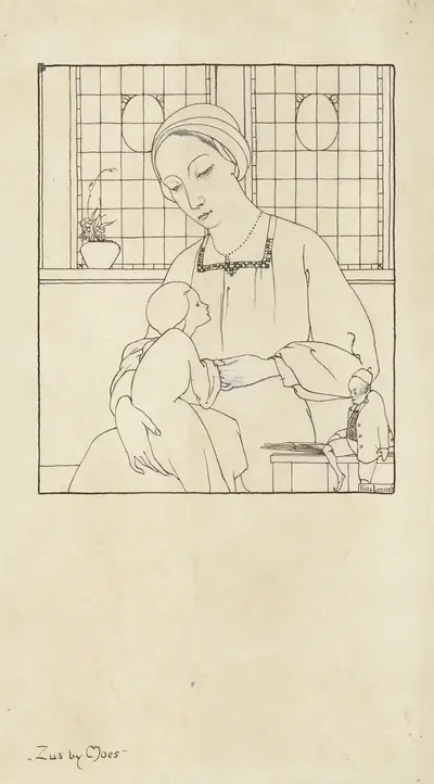 Vrouw met kind op schoot by Frits Lensvelt, 1910 — digital art print download