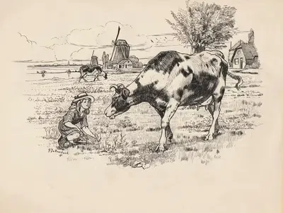 Девушка с коровой на лугу by Гейсбертус Иоганнес ван Овербек, 1892 - 1947 — digital art print download