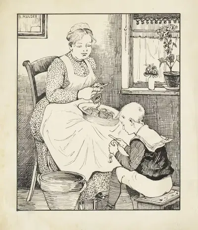 Служанка и мальчик чистят картошку by Гиллис Бернард Мулдер, 1885 - 1938 — digital art print download