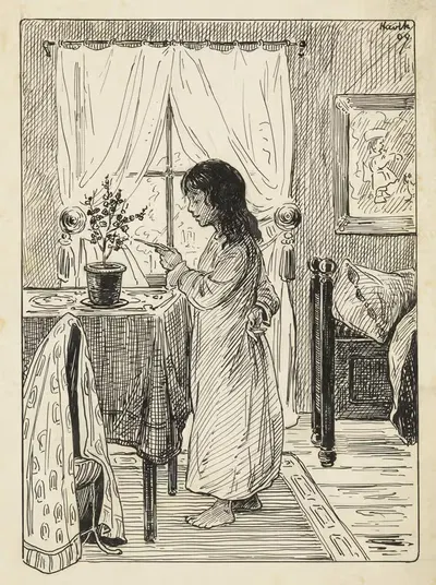 Читающая девочка в интерьере by Хавик, 1909 — digital art print download