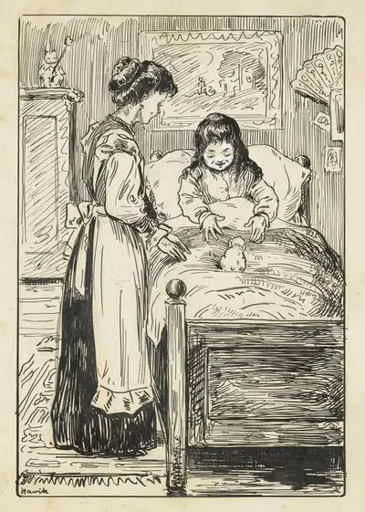 Meisje met konijn op bed by Havik, 1909 — digital art print download