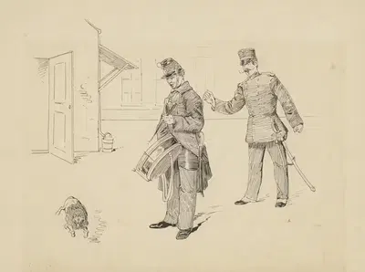 Военнослужащий с барабаном смотрит на собаку by Генрих М. Краббе, 1898 — digital art print download