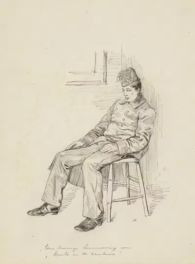 Солдат, сидящий на табурете by Генрих М. Краббе, 1898 — digital art print download