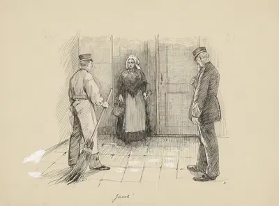 Женщина смотрит на военного и мужчину с метлой by Генрих М. Краббе, 1898 — digital art print download