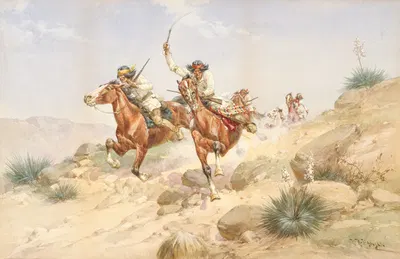 Apache Indians on Horseback by Herman Wendelborg Hansen, c. 1910 — digital art print download