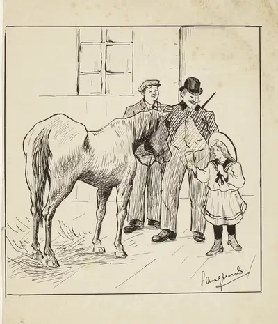 Девушка поит лошадь by Лангенус, 1900-1930 — digital art print download