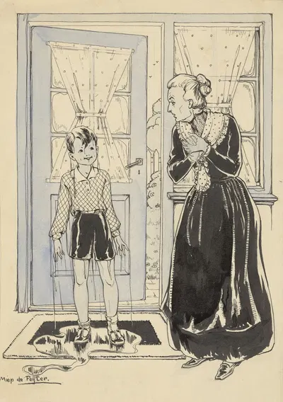 Промокший мальчик на дверном коврике by Миеп де Фейтер, 1928-1941 — digital art print download