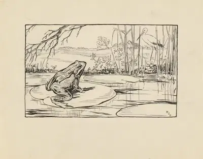 Лягушка на кувшинке в лужице by Миеп де Фейтер, 1928-1941 — digital art print download