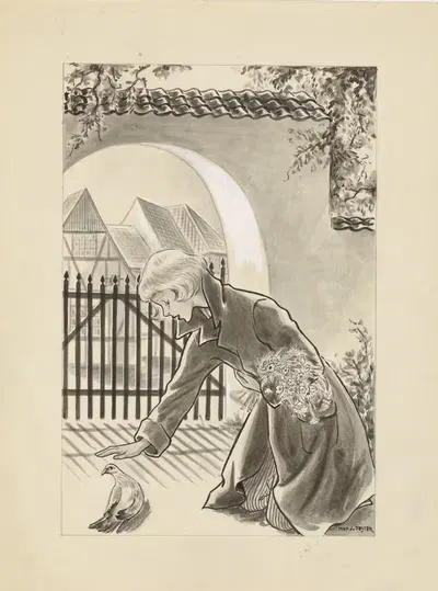 Девочка на коленях у голубя by Миеп де Фейтер, 1928-1941 — digital art print download