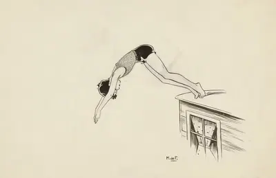 Девочка, ныряющая с крыши by Миеп де Фейтер, 1928-1941 — digital art print download