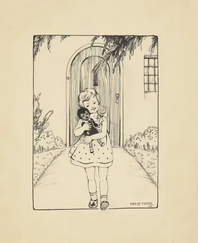 Девочка с куклой на садовой дорожке by Миеп де Фейтер, 1930 — digital art print download