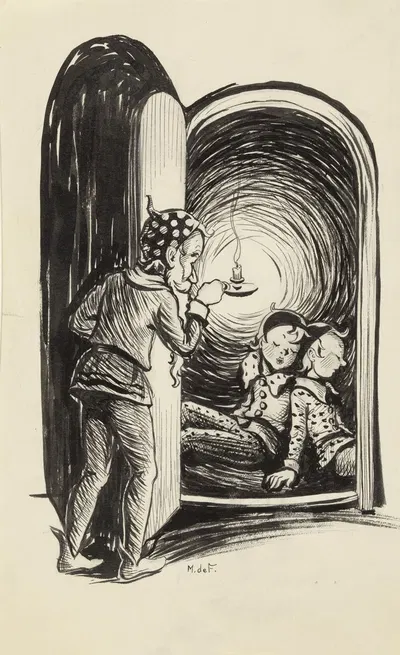 Два спящих гнома за дверью by Миеп де Фейтер, 1928-1941 — digital art print download