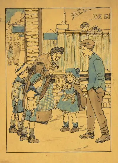 Девочка с собакой на углу улицы by Нелли Спур, 1915 — digital art print download