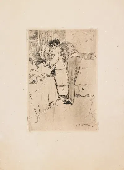 Henri Guérard consultant un carton d'estampes (Le dos d’un artiste) by Norbert Goeneutte, 1876 — digital art print download