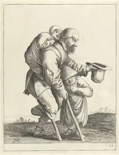 Жалкий нищий с двумя детьми by Питер Янсз. Кваст, 1638-1652 — digital art print download