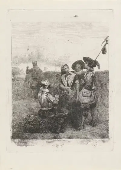 Солдаты с молодой девушкой by Рейньер Крейвангер, 1822-1880 — digital art print download
