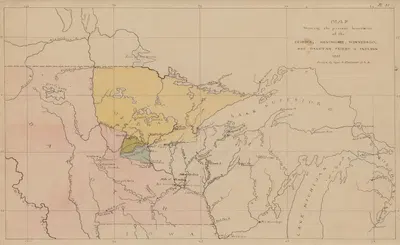 Map Showing the Present Boundaries of the Ojibwa, Menomonee, Winnebago, and Dakotah Tribes of Indians 1851 by Seth Eastman,…