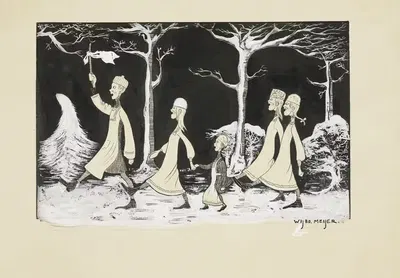 Henk, Anne, Hans, Noor en Elly marcheren door de sneeuw by Wybo Meijer, 1913 — digital art print download