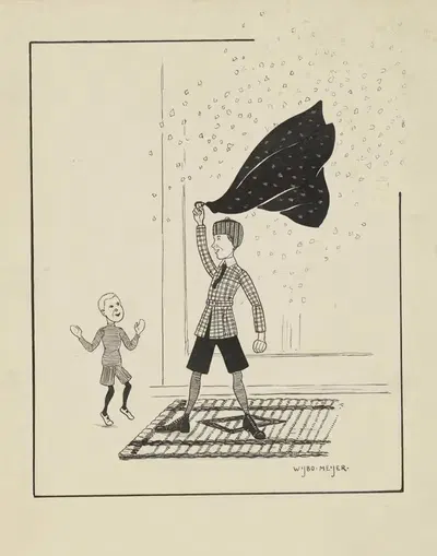 Jongen zwaait een cape in het rond by Wybo Meijer, 1913 — digital art print download