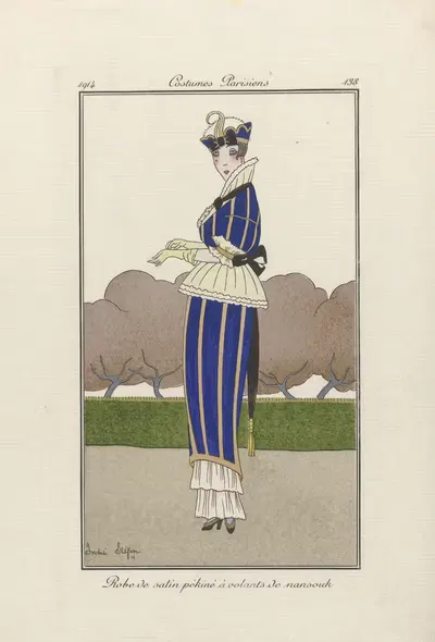 Robe de satin pékiné à volants de nansouk by André Stéfan, 1914 — digital art print download