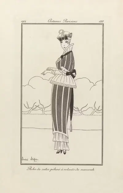 Robe de satin pékiné à volants de nansouk by André Stéfan, 1914 — digital art print download