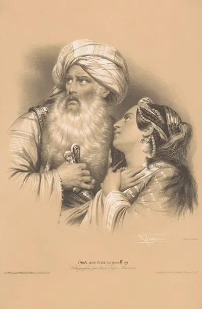Мужчина в тюрбане и плачущая женщина by Бернар-Ромен Жюльен, 1848-1853 — digital art print download
