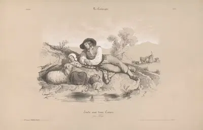 Пастух с девушкой у пруда by Бернар-Ромен Жюльен, 1844-1845 — digital art print download